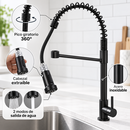 Canilla De Acero Inoxidable Para Cocina Pico Giratorio 360° Gris