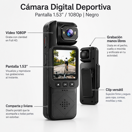 Camara Digital Deportiva Pantalla 1.53  / 1080p Negro