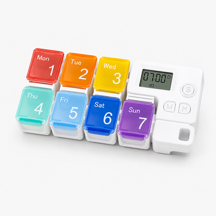 Pastillero Semanal Con Alarma Digital Blanco