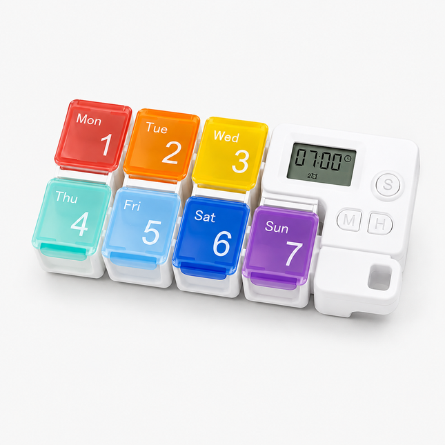 Pastillero Semanal Con Alarma Digital Blanco
