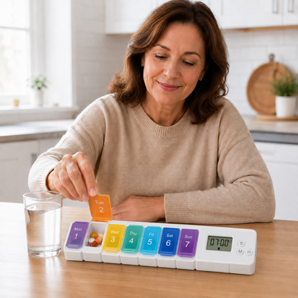 Pastillero Semanal Con Alarma Digital Blanco