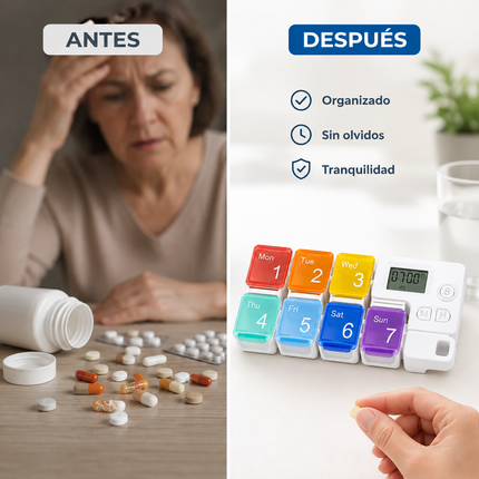Pastillero Semanal Con Alarma Digital Blanco