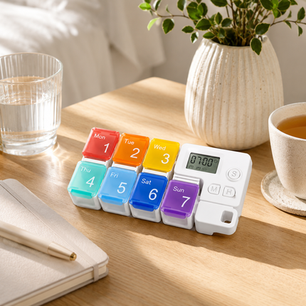 Pastillero Semanal Con Alarma Digital Blanco