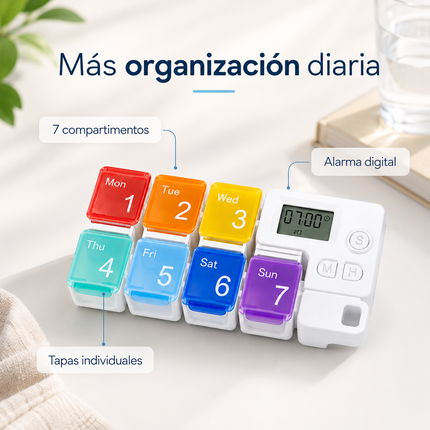 Pastillero Semanal Con Alarma Digital Blanco