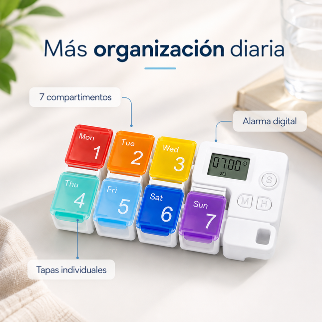 Pastillero Semanal Con Alarma Digital Blanco