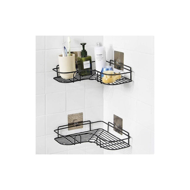 Esquinero Organizador Repisa De Baño / Cocina Adeshiva Metal Negro/blanco