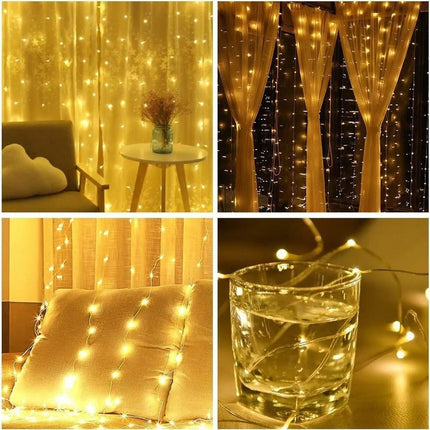 Cortina 300 Luces Led 3x3mts Decoración Cálida Con Control Cálida