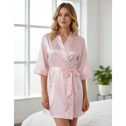 Bata Salto De Cama Satinada Con Cinturon Rosa Xl