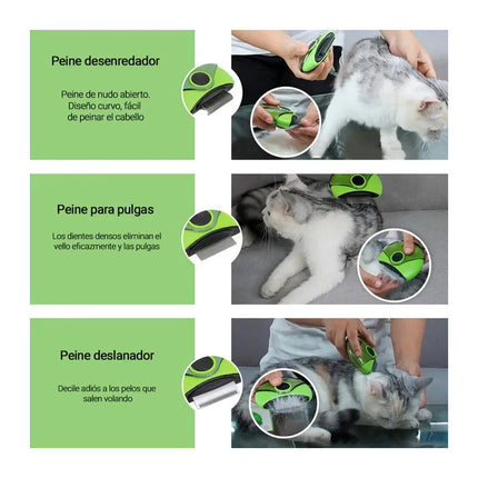 Cepillo 3 En 1 Para Mascotas Con Cabezal Giratorio Verde Verde