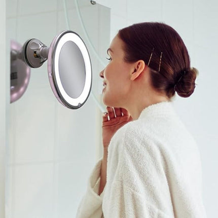 Espejo Para Maquillaje Con Luz Led Y Aumento X10 Rota De 90° Blanco
