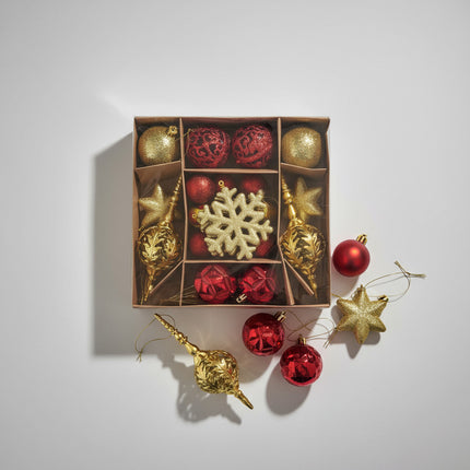 Set De Adornos Navideños Para Arbol X 21 Piezas Rojo Y Dorado