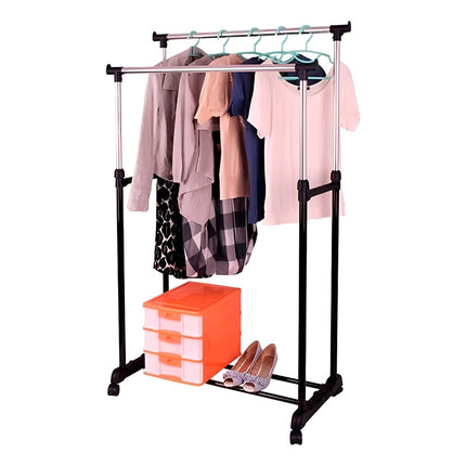 Perchero Doble Extensible Cromado Con Ruedas  Negro