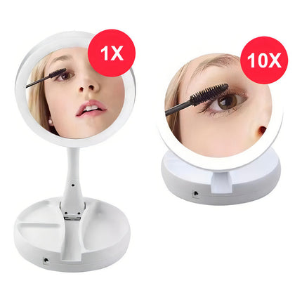Espejo Plegable Para Maquillaje Doble Cara Con Luz Led Color Del Marco Blanco