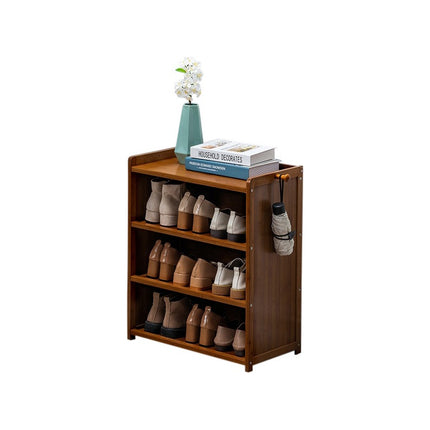 Mueble Estantería De Madera 3 Estantes Con Perchero Zapatera Marrón