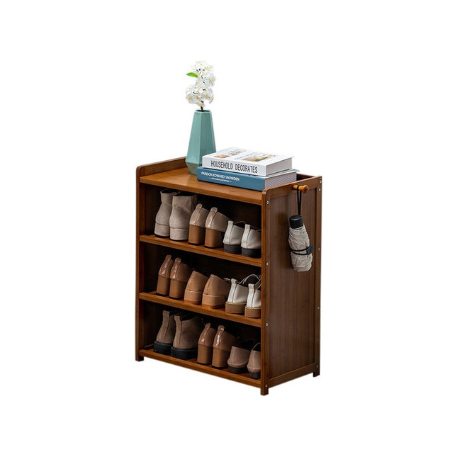 Mueble Estantería De Madera 3 Estantes Con Perchero Zapatera Marrón