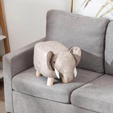 Puff Infantil Elefante Con Colmillos Con Pies De Madera Gris