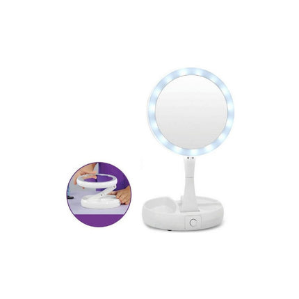 Espejo Redondo Luz Led Maquillaje Doble Plegable