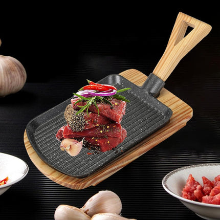 Plancha Hierro Fundido C/mango Y Base Madera  Negro