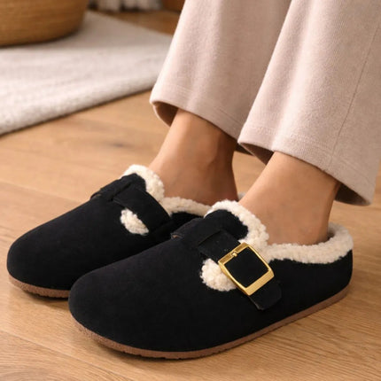 Pantuflas Zuecos De Corderito Cgs00750/1/2 Negro Con Hebilla 41