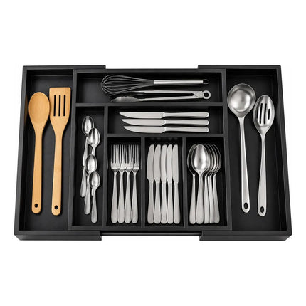 Organizador De Cubiertos De Madera Bamboo Calidad Negro
