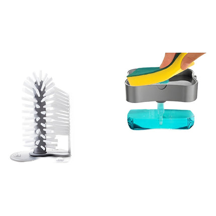 Lava Vasos Con Ventosas + Dispensador De Jabon Detergente Gris