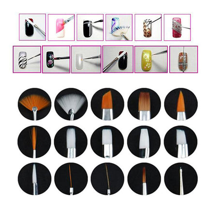 Set De Pinceles Para Uñasx 15 Unidades Decoración De Uñas Blanco (mangos) Con Cerdas Variadas