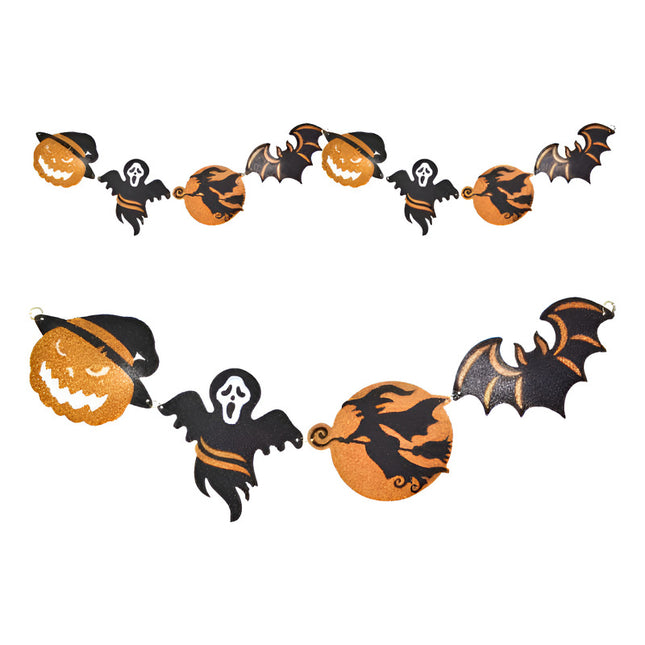 Guirnalda Halloween Con Glitter Para Deco De Espacios 260cm. Negro Y Naranja
