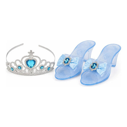 Set Infantil De Princesa Corona Con Zapatos Juguete Celeste