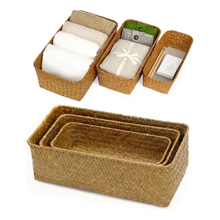 Set Canastos  X3 Cestos De Mimbre Marrón