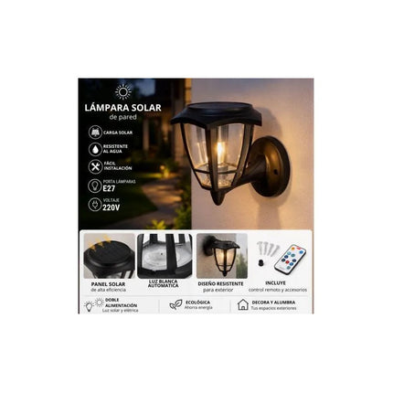 Lampara De Pared Solar Eléctrica Con Control Remoto Cep00927 Negro