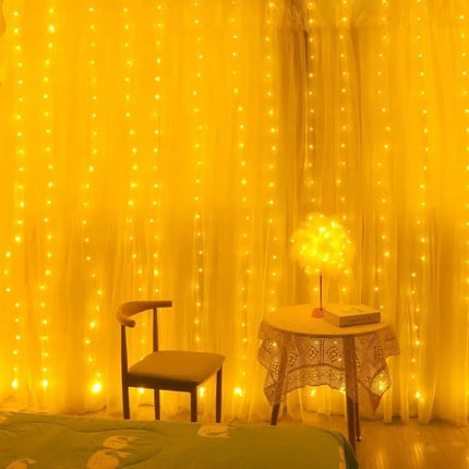 Cortina 300 Luces Led 3x3mts Decoración Cálida Con Control Cálida