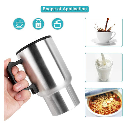 Taza Jarra Bebidas Caliente  Para Auto 12v Plateado