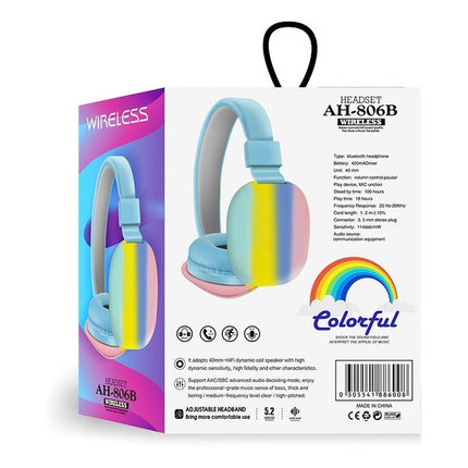 Auricular Inalámbrico Bluetooth Radio Fm Microsd Arcoiris Varios