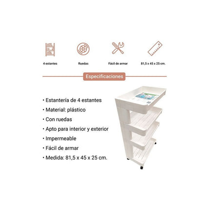 Mueble Estanteria De Plastico 4 Estantes Bandeja Blanco
