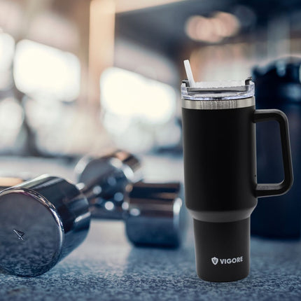 Vaso Termico Vigore Con Tapa Y Sorbito Negro 1200ml Negro Lisa