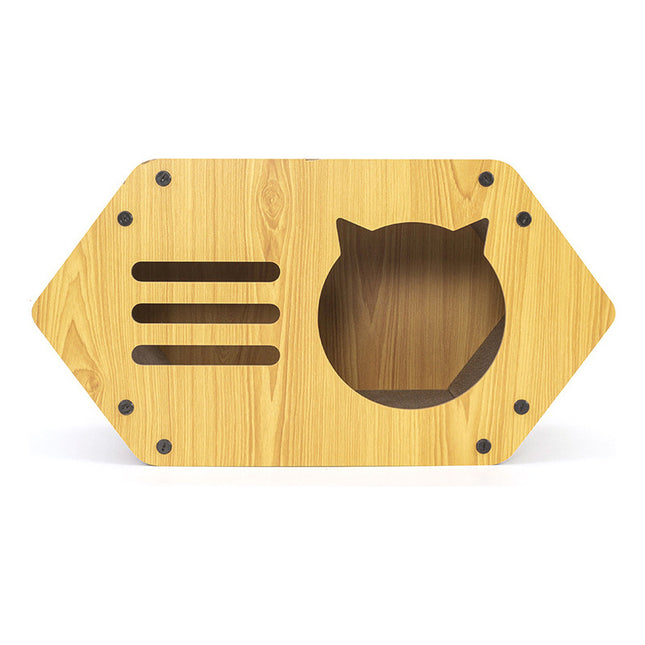 Casa De Gatos En Mdf Con Rascador Rectangular Marrón