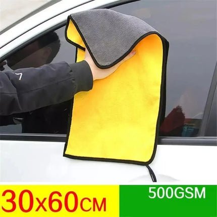 Paño En Microfibra Gruesa Lavado Secado Auto 60 X 30 Cm Amarillo Y Gris