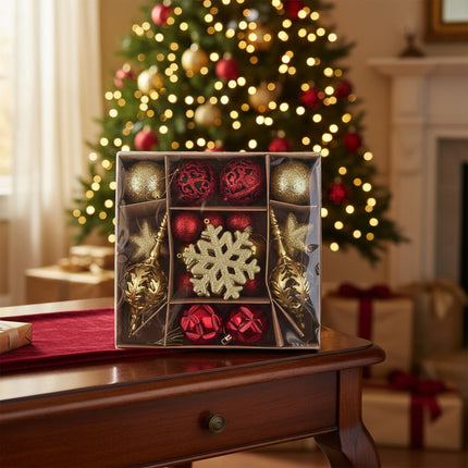 Set De Adornos Navideños Para Arbol X 21 Piezas Rojo Y Dorado