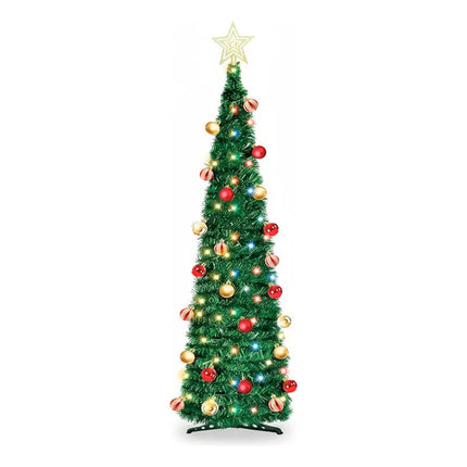 Arbol De Navidad Autoarmable Con Decoracion Luces Y Puntero X