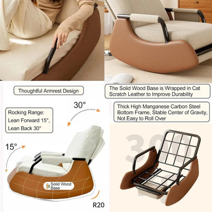 Sillon Poltrona Butaca Mecedora Con Posa Pie Y Bolsillo Beige
