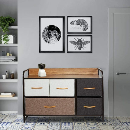 Mueble 5 Cestos Tela Estructura Acero 87.5x29x58cm Marrón