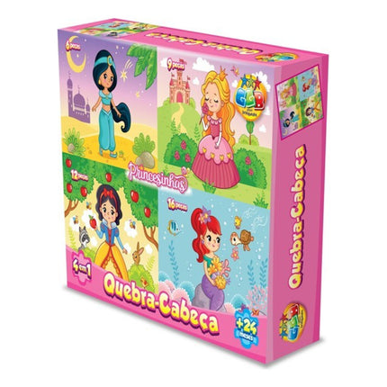 Puzzle De Cartón X4, 43 Piezas Princesas, En Caja