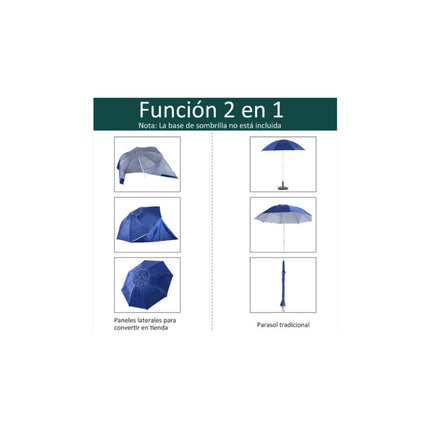 Sombrilla De Playa 2 En 1 Parasol  Con 2 Paneles Laterales Azul