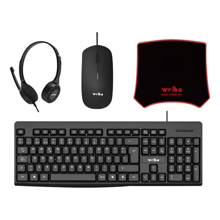Combo De Oficina Teclado, Mouse, Auricular Y Mousepad Negro