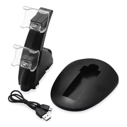Cargador Controles Compatible  Para P4 Joystick  Base Doble Negro