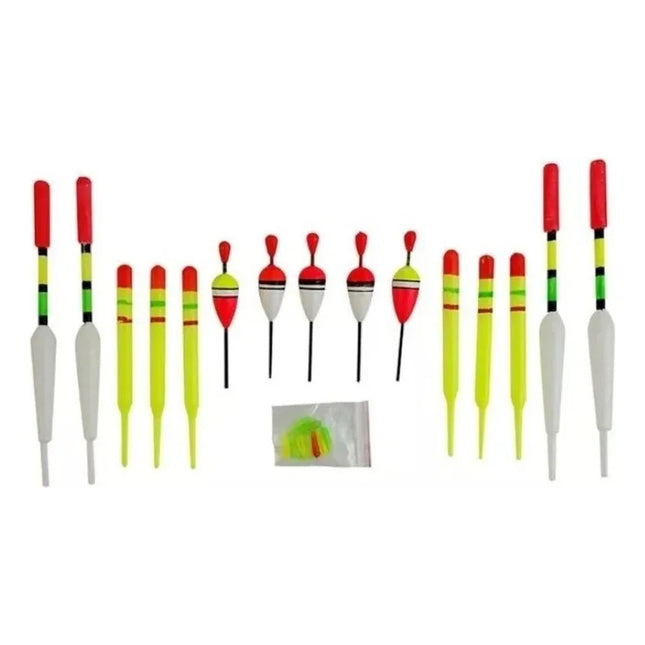 Set De 15 Boyas Kit Pesca Juego Boyas Plástico Multicolor