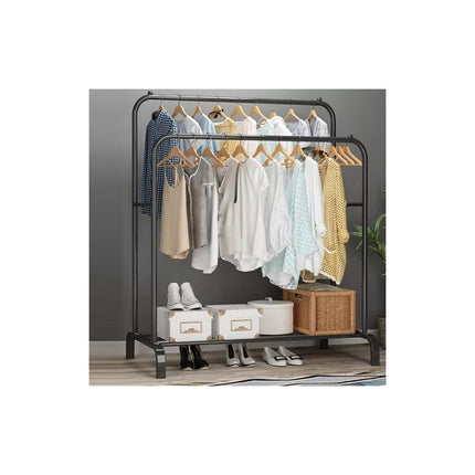 Perchero Doble Metal Organización Ropa Con Estanta Abajo Negro