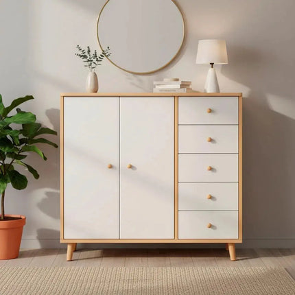 Cómoda Cajonera Aparador 2 Puertas Estantes Y 5 Cajones Blanco