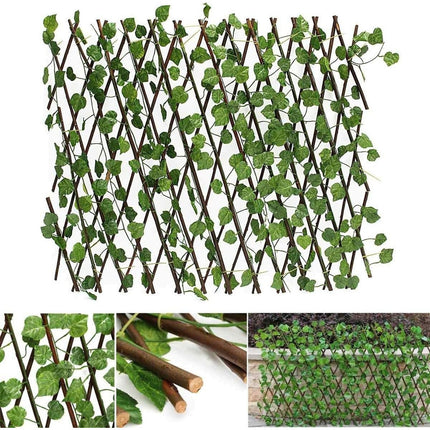 Cerco Extensible Madera Con Follaje De Pvc Emredadera Grande Marrón Y Verde