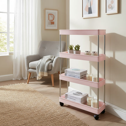 Mueble Estanteria De Plástico Y Metal, 4 Estantes, Con Rueda Blanco